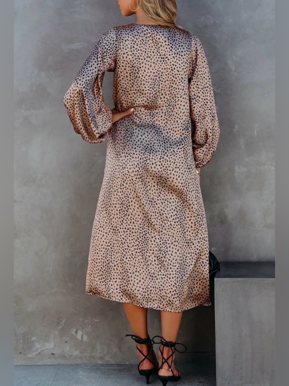 Vici Beige Leopard Print V-Neck Midi Dress - Picture 3 of 11